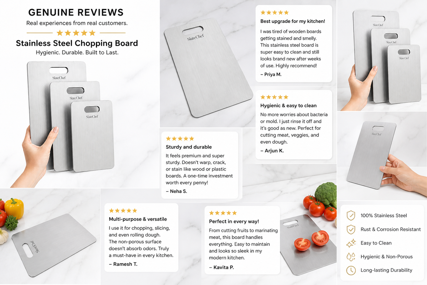 SlateChef ®Crafted with Stainsteel Heat resistance300°C+